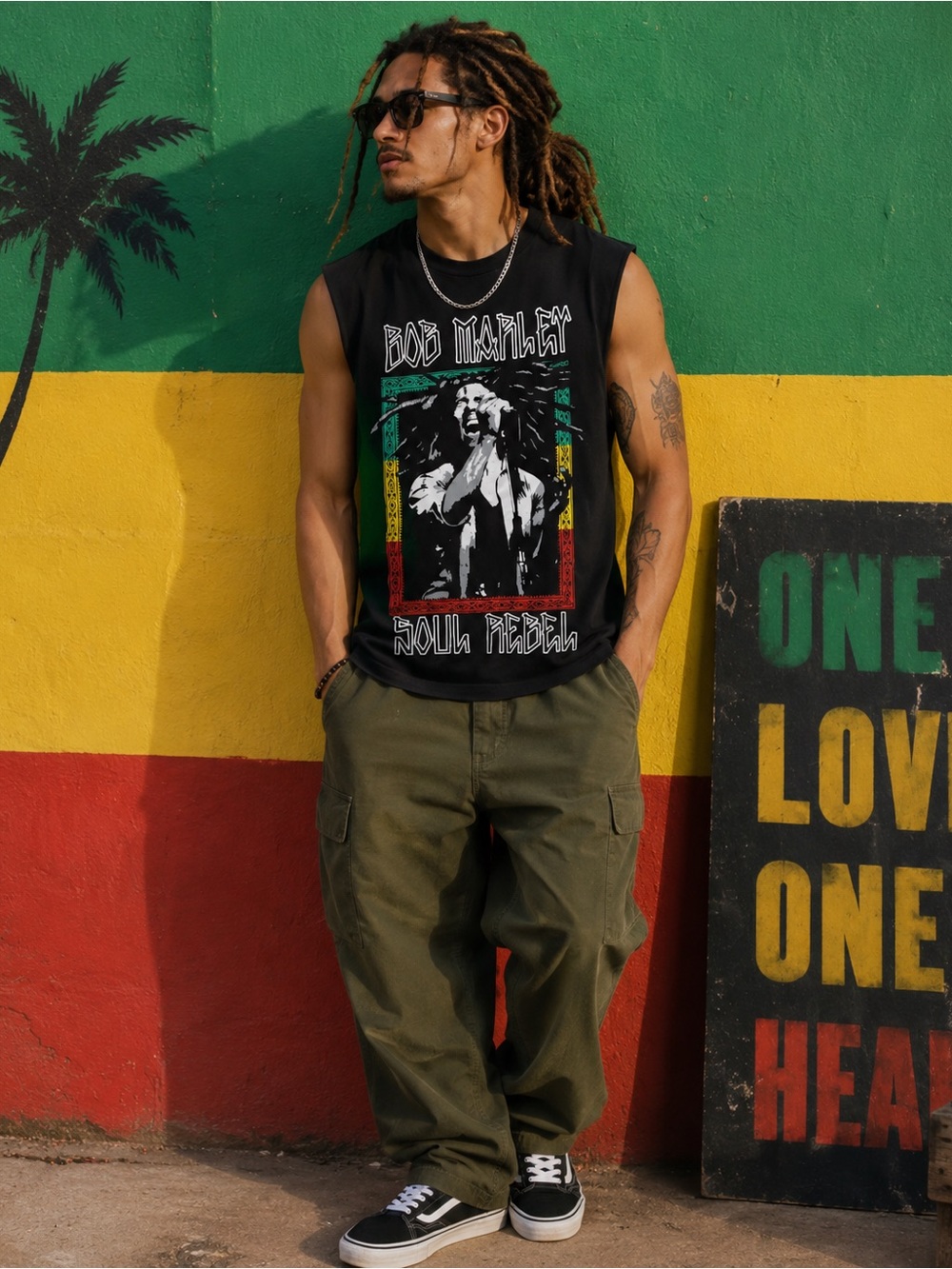 H&M Divided Bob Marley Soul Rebel Black Reggae Tank Top Size S